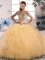 Ball Gowns Quinceanera Dress Gold Off The Shoulder Tulle Sleeveless Floor Length Lace Up