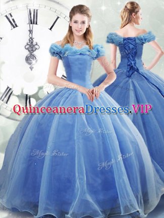 Lace Up Quinceanera Gowns Light Blue for Military Ball and Sweet 16 and Quinceanera with Pick Ups Brush Train