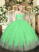Traditional Tulle Sweetheart Sleeveless Zipper Beading and Lace and Appliques Quinceanera Gowns in Green