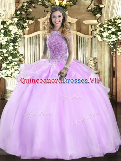 Excellent High-neck Sleeveless Organza Quinceanera Gowns Beading Lace Up - Click Image to Close