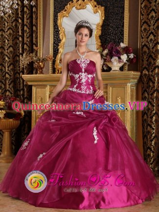 Floor-length Appliques Brand New Fuchsia For Quinceanera Dress Strapless Organza and Satin Floor-length Ball Gown in Red Bluff CA