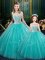 Sleeveless Tulle Floor Length Zipper Quinceanera Dress in Turquoise with Lace