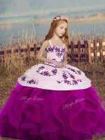 Gorgeous Sleeveless Lace Up Floor Length Embroidery and Ruffles Child Pageant Dress