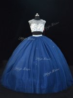 New Arrival Navy Blue Tulle Lace Up Vestidos de Quinceanera Sleeveless Floor Length Beading