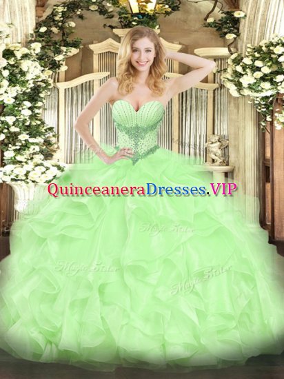Hot Sale Yellow Green Sleeveless High Low Beading and Ruffles Lace Up 15th Birthday Dress - Click Image to Close