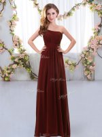 On Sale Brown Chiffon Zipper One Shoulder Sleeveless Floor Length Dama Dress Ruching