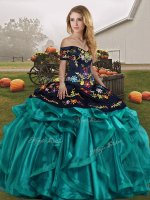 Low Price Teal Sleeveless Embroidery and Ruffles Floor Length Ball Gown Prom Dress(SKU SJQDDT2154002-5BIZ)