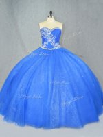 Sleeveless Floor Length Beading Lace Up Sweet 16 Dress with Blue