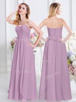 Trendy Lavender Empire Chiffon Sweetheart Sleeveless Ruching Floor Length Zipper Quinceanera Dama Dress