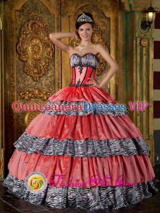 La Rioja Spain Colorful Sweetheart Strapless With Zebra and Taffeta Ruffles Ball Gown For Quinceanera Dress