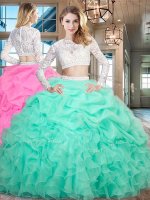 Floor Length Apple Green 15 Quinceanera Dress Scoop Long Sleeves Zipper(SKU SXQD016BIZ)