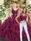 Hot Selling Burgundy V-neck Backless Beading and Ruffles 15 Quinceanera Dress Sleeveless
