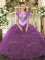 Simple Eggplant Purple Ball Gowns Organza Sweetheart Sleeveless Beading and Ruffles Floor Length Lace Up Sweet 16 Dresses