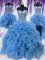 Dynamic Four Piece Blue Ball Gowns Ruffles and Sequins 15th Birthday Dress Lace Up Organza Sleeveless Floor Length