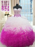 Sleeveless Floor Length Beading and Ruffles Lace Up Sweet 16 Dress with Multi-color