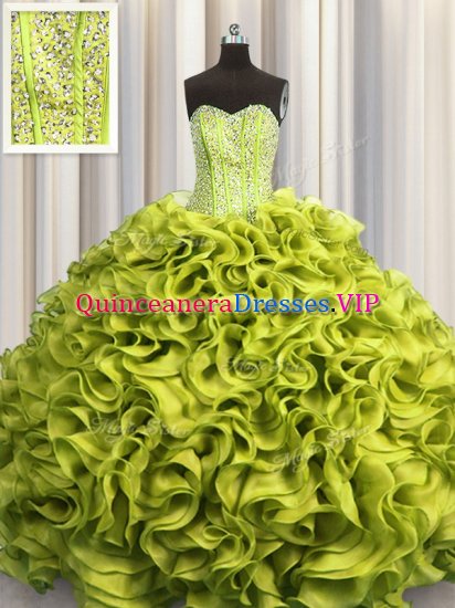Elegant Visible Boning Sleeveless Lace Up Floor Length Beading and Ruffles 15th Birthday Dress - Click Image to Close