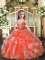 Adorable Floor Length Lace Up Pageant Dress Orange Red for Party and Sweet 16 and Wedding Party with Beading and Ruffles