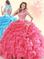 Fancy Sleeveless Beading and Ruffles Backless Quince Ball Gowns