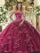 Floor Length Lace Up Sweet 16 Dress Fuchsia for Military Ball and Sweet 16 and Quinceanera with Beading and Ruffles