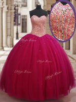 Comfortable Fuchsia Ball Gowns Beading Ball Gown Prom Dress Lace Up Tulle Sleeveless Floor Length(SKU PSSW0138BIZ)