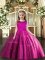 Fuchsia Little Girl Pageant Dress Party and Wedding Party with Beading Scoop Sleeveless Lace Up