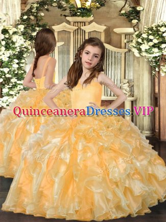 Excellent Gold Sleeveless Ruffles Floor Length Winning Pageant Gowns