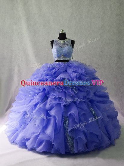 Super Lavender Sleeveless Brush Train Ruffles and Sequins Sweet 16 Dresses - Click Image to Close