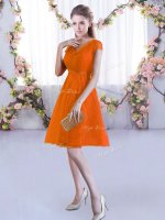 A-line Vestidos de Damas Orange Red V-neck Lace Cap Sleeves Mini Length Lace Up