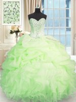 Stunning Apple Green Lace Up Vestidos de Quinceanera Beading and Ruffles Sleeveless Floor Length