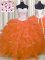 Dramatic Floor Length Orange Red Quince Ball Gowns Organza Sleeveless Beading and Ruffles