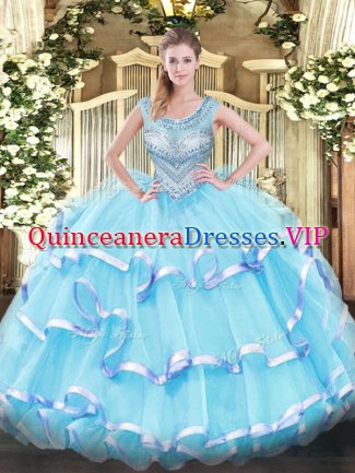 Low Price Sleeveless Beading and Ruffled Layers Lace Up Quinceanera Dresses