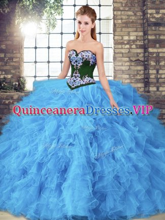 Glorious Ball Gowns Quinceanera Gowns Baby Blue Sweetheart Tulle Sleeveless Floor Length Lace Up