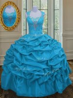 Hot Selling Aqua Blue Straps Lace Up Beading and Pick Ups Sweet 16 Quinceanera Dress Sleeveless(SKU PSSW014-7BIZ)