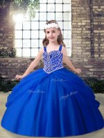 On Sale Royal Blue Straps Neckline Beading Little Girls Pageant Dress Wholesale Sleeveless Lace Up