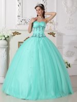 Le Mars Iowa/IA Elegant Quinceanera Dress For Quinceanera With Turquoise Sweetheart Neckline And EXquisite Appliques