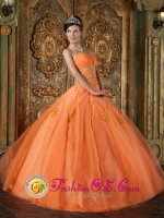 Bay Saint Louis Mississippi/MS Gorgeous Orange Quinceanera Dress In New York Sweetheart Appliques Floor-length Organza Ball Gown