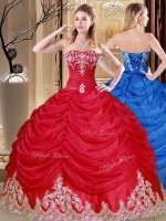Elegant Coral Red Ball Gowns Sweetheart Sleeveless Tulle Floor Length Lace Up Appliques and Pick Ups Quinceanera Dresses