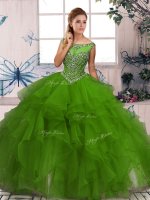 Sleeveless Organza Floor Length Zipper Vestidos de Quinceanera in Green with Beading and Ruffles