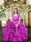 Fuchsia Sleeveless Beading and Ruffles Floor Length Little Girls Pageant Dress