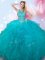 Teal Ball Gowns Halter Top Sleeveless Tulle Floor Length Lace Up Beading 15 Quinceanera Dress