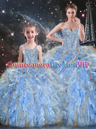 Floor Length Light Blue 15 Quinceanera Dress Sweetheart Sleeveless Lace Up