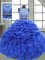 Sleeveless Floor Length Beading and Ruffles and Pick Ups Zipper 15 Quinceanera Dress with Royal Blue