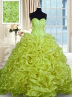 High Quality Pick Ups With Train Ball Gowns Sleeveless Olive Green Sweet 16 Quinceanera Dress Sweep Train Lace Up