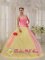Alcoy Spain Light Yellow and Baby Pink Hand Made Flowers Sweet Quinceanera Dress For Graduation