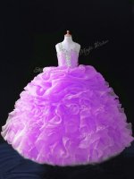 Floor Length Lilac Little Girls Pageant Dress Straps Sleeveless Zipper