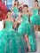 Glorious Four Piece Beading Ball Gown Prom Dress White and Turquoise Lace Up Sleeveless Floor Length