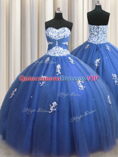Royal Blue Sleeveless Beading and Appliques Floor Length Ball Gown Prom Dress - Click Image to Close