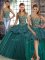 Floor Length Green Quinceanera Dresses Tulle Sleeveless Beading and Appliques