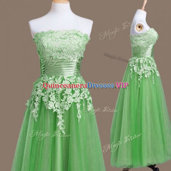Hot Selling Tea Length Green Quinceanera Court of Honor Dress Strapless Sleeveless Lace Up - Click Image to Close