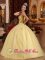 Bandera TX Light Yellow Beaded Decorate Sweetheart Floor-length Tulle Quinceanera Dresses